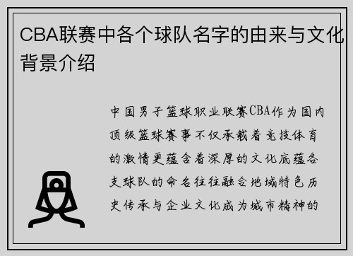 CBA联赛中各个球队名字的由来与文化背景介绍